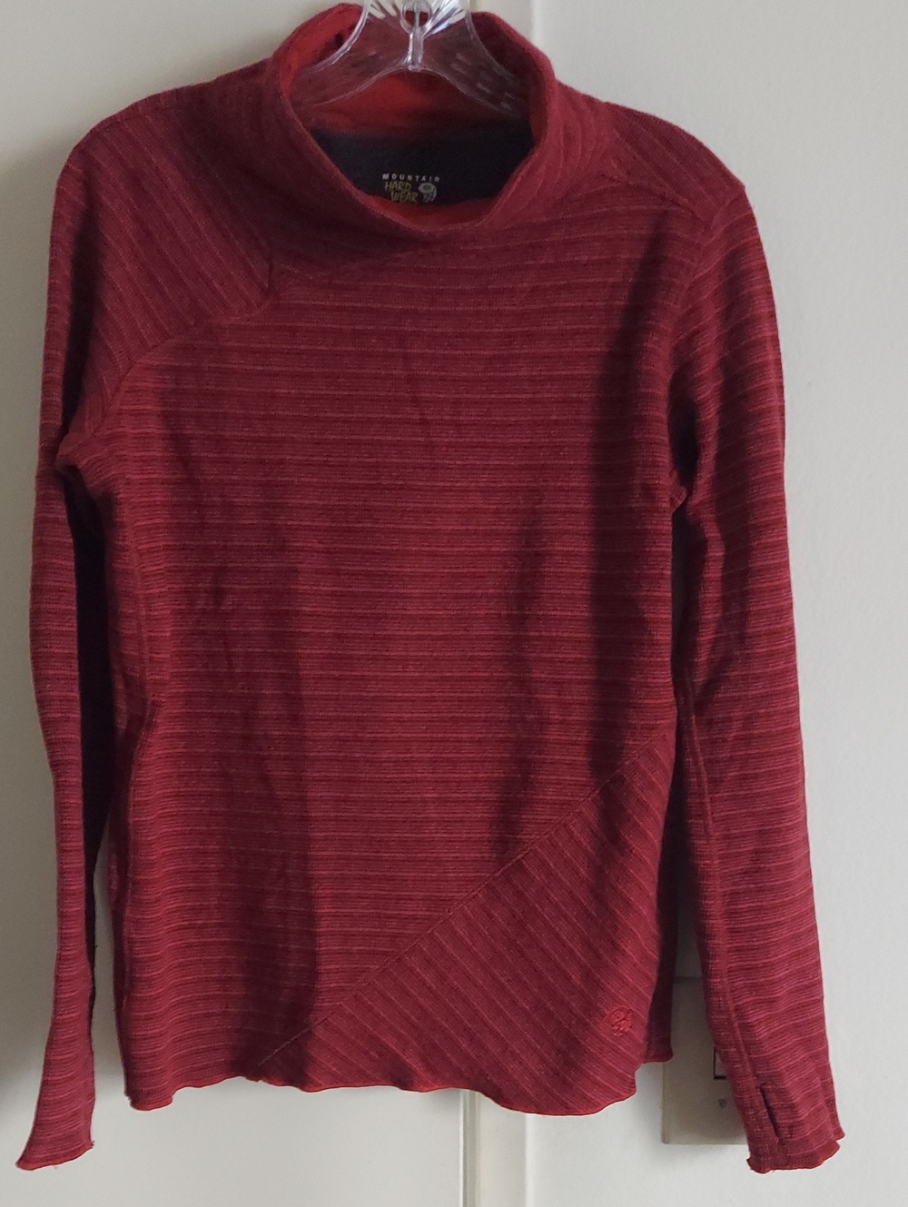 Rich red striped cozy fleece lined long sleeve winter top
